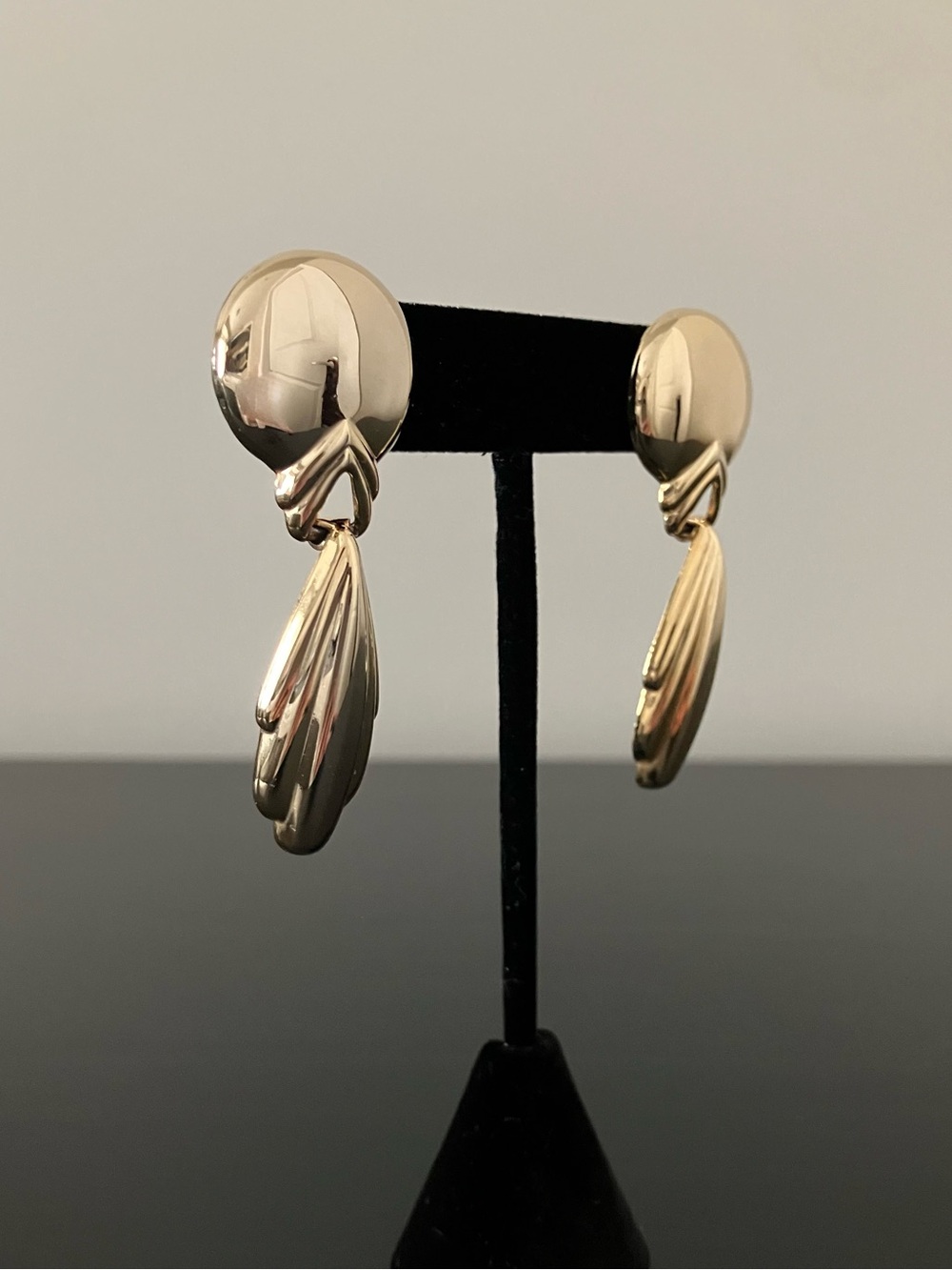 Vintage Polished Gold-Tone Button Dangle Earrings - Picture 2 of 11